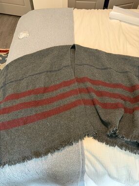 Banana Republic Gray Scarf with Maroon and Navy Stripes